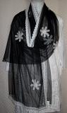 Black Net Embroidered Dupatta Chunni Stole for Women #2246